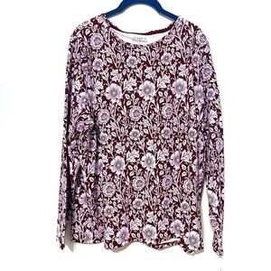 Talbots Long Sleeve Tee Burgundy floral vines Sz 2x